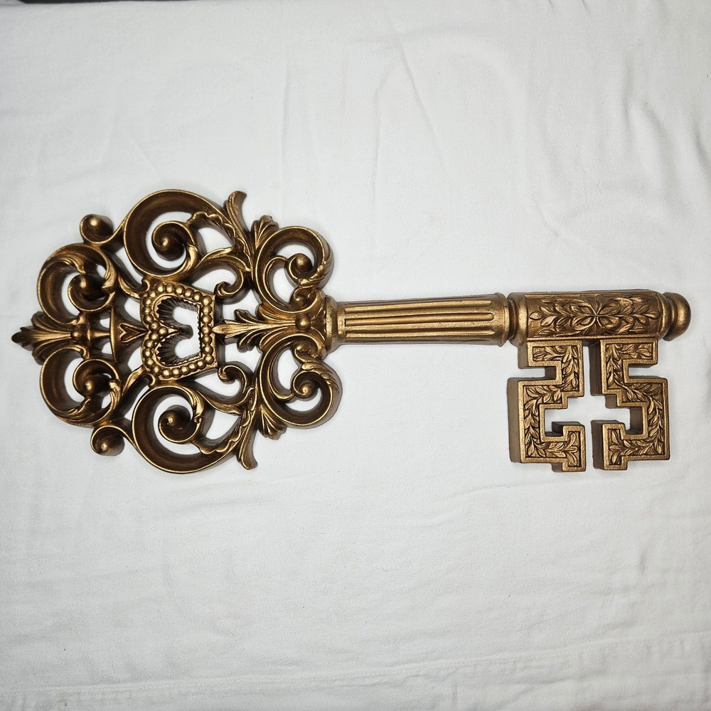 Vtg 1963 Burwood Product Gold Tone Skeleton Key Wall Decor 18" Hollywood Regency